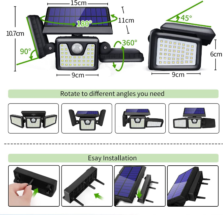 Picture of 3 Head Solar Powered Motion Sensor Outdoor Wall Light | Upgraded 74 LED Solar Motion Sensor Security Light