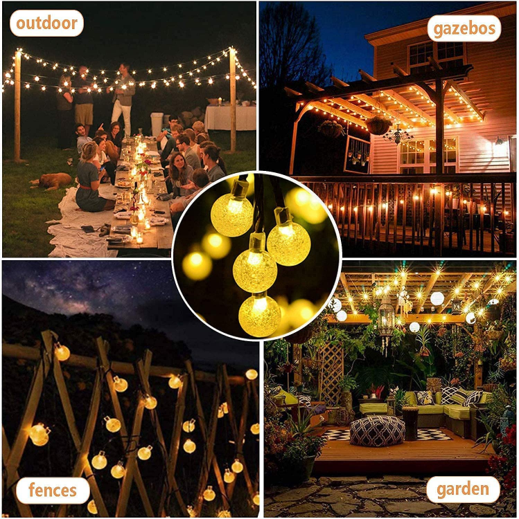 Picture of Solar String Lights, 59Ft 100 LEDs Solar/USB Powered Garden Lights with 8 Mode, IP65 Waterproof Crystal Ball Indoor Outdoor Fairy Lights for Home,Patio, Yard, Wedding, Party,Festival