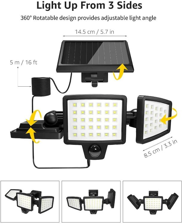 Picture of Solar Security Lights Outdoor Motion Sensor, 1200LM Solar Flood Lights with Separate Solar Panel, IP65 Waterproof, 360° Adjustable 3Heads,