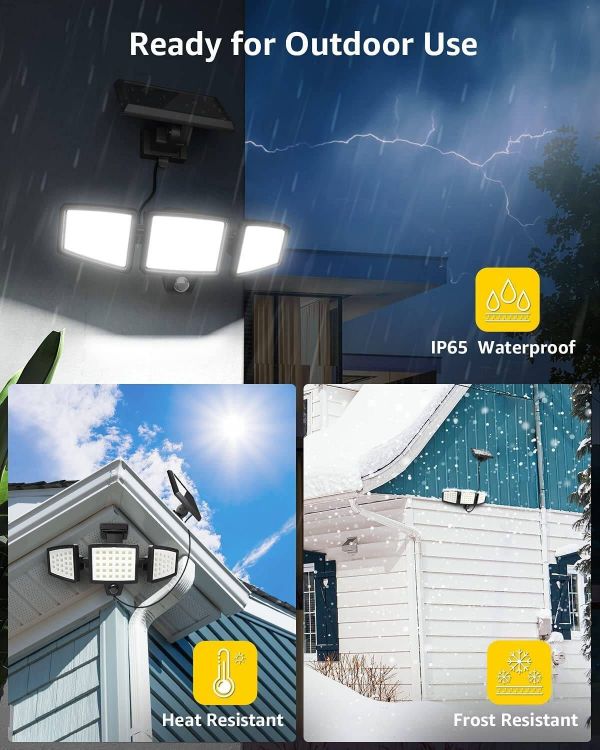 Picture of Solar Security Lights Outdoor Motion Sensor, 1200LM Solar Flood Lights with Separate Solar Panel, IP65 Waterproof, 360° Adjustable 3Heads,