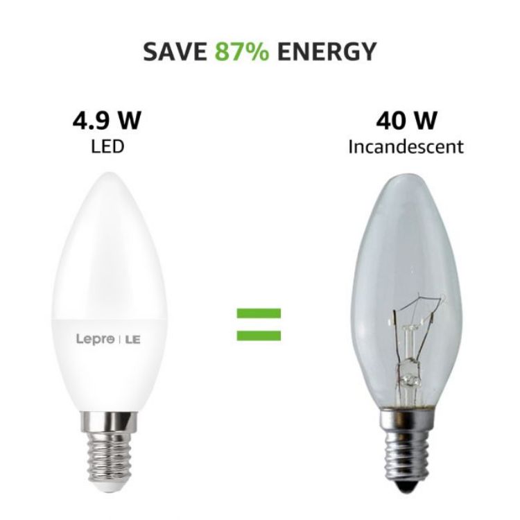 Picture of E14 LED Light Bulb, Small Edison Screw SES Candle Bulbs, 4.9W 470lm, 40W Equivalent E14 Bulb, Warm White 2700K E14 LED Bulb