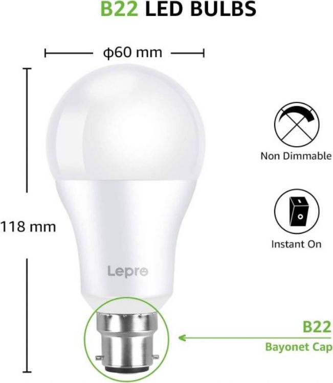 Picture of Bayonet Light Bulbs 100 Watt Equivalent, Cool White 6500K Daylight Bulbs, 13.5W B22 LED Bulbs, Pack of 6