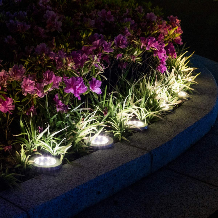 Picture of Solar Ground Lights, Disk Lights Solar Powered - 8 LED, Outdoor in-ground Solar Lights for Landscape, Walkway, Steps Decks, Waterproof (8 Warm White)