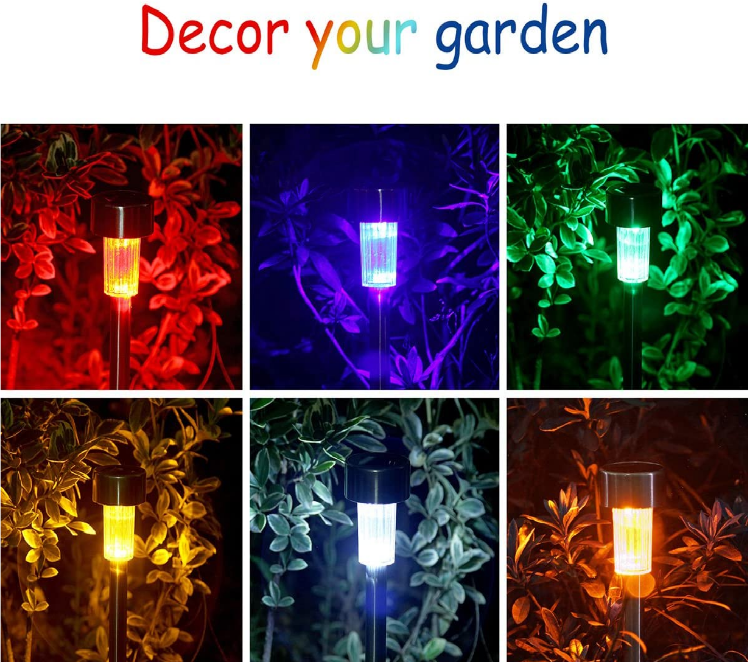 Picture of Color Changing Solar Garden Stake Lights - Rechargeable LED Solar Powered Garden Lights - Waterproof Outdoor Lamps - Pack Of 10