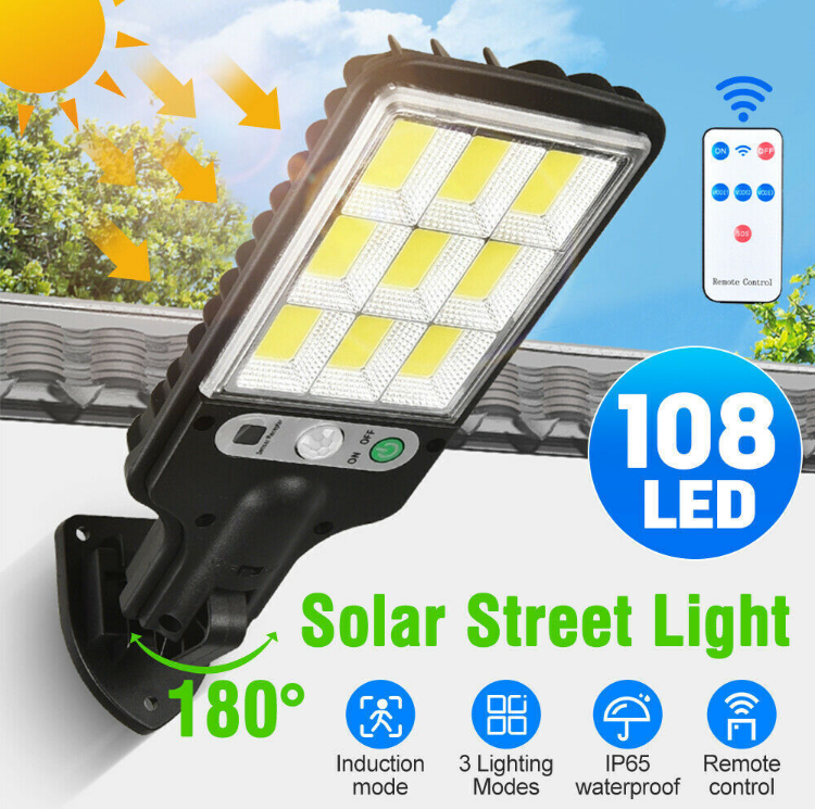Picture of 2200W LED Outdoor Solar Light, PIR Motion Sensor Solar Wall Light With Remote Control