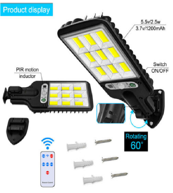 Picture of 2200W LED Outdoor Solar Light, PIR Motion Sensor Solar Wall Light With Remote Control