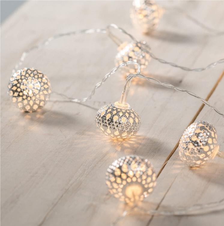 Picture of Set of 3 Indoor Silver Moroccan Fairy Lights, Battery Operated 10 Warm White LEDs, 1.35m
