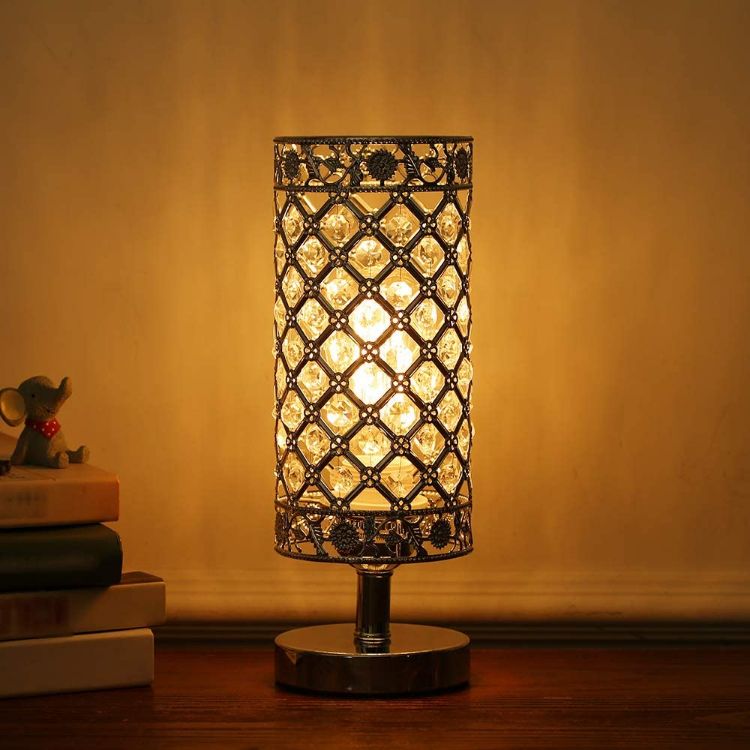 Picture of Crystal Bedside Table Lamp Sliver Bedroom Nightstand Light Modern E27 Lamp for Living Room,Guest Room,Dresser Table Decoration