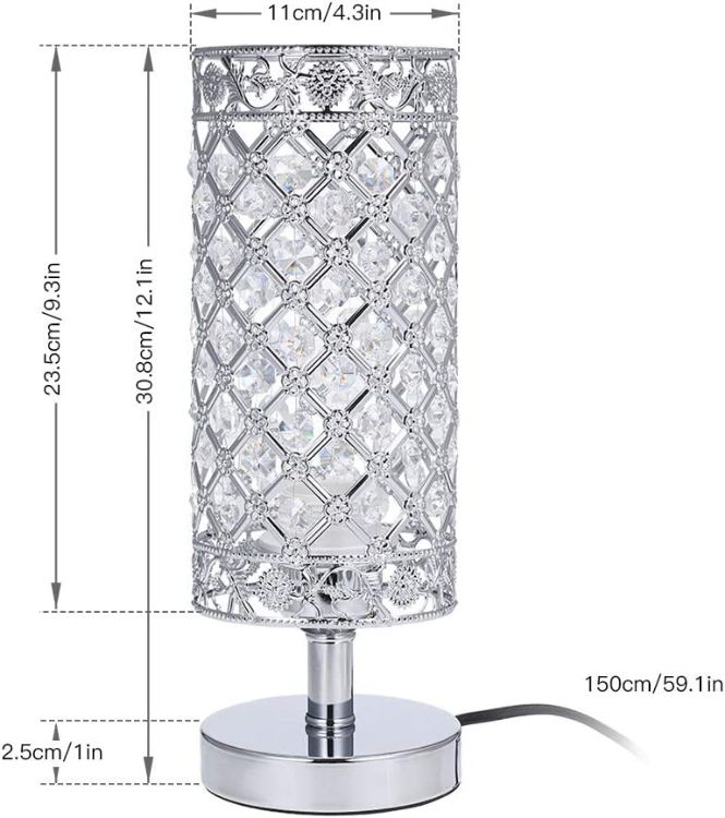 Picture of Crystal Bedside Table Lamp Sliver Bedroom Nightstand Light Modern E27 Lamp for Living Room,Guest Room,Dresser Table Decoration