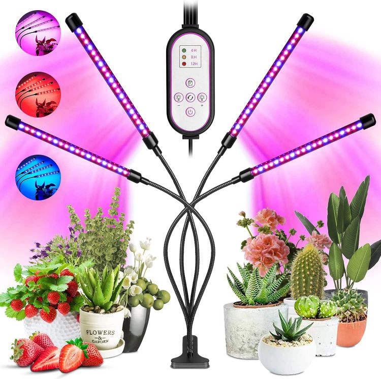 Picture of Grow Lights for Indoor Plants,  80 LEDs Full Spectrum Led Plant Grow Light, 10 Dimming Level & 4 Heads Grow Lamp with Timer 360°