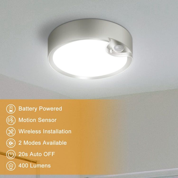 Picture of LED Motion Sensor Ceiling Light Battery Operated Ultra Bright Motion Activated Ceiling Lights for Bathroom, Garage, Hallway, Laundry, Stairs