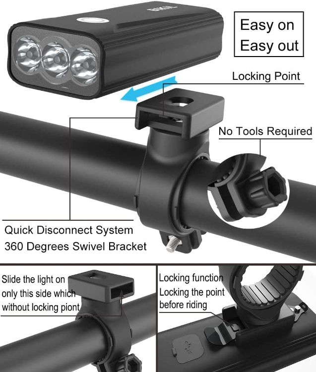 Picture of Bike Lights Set Front and Back, USB C Rechargeable 6400mAh Super Bright 2400 Lumen Bicycle light