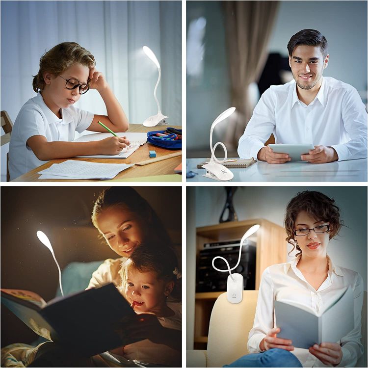 Picture of Clamp Desk Lamp, Clip on Reading Light, 3000-6500K Adjustable Color, Best Bendable Travel Lamp Clips on  Headboard for Reading at Night