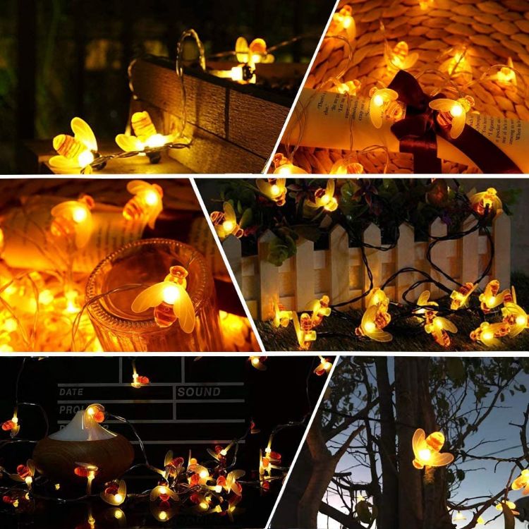 Picture of Honey Bee Solar Fairy String  Garden Lights Waterproof Outdoor/Indoor Garden Lighting for Flower Fence (Warm white)