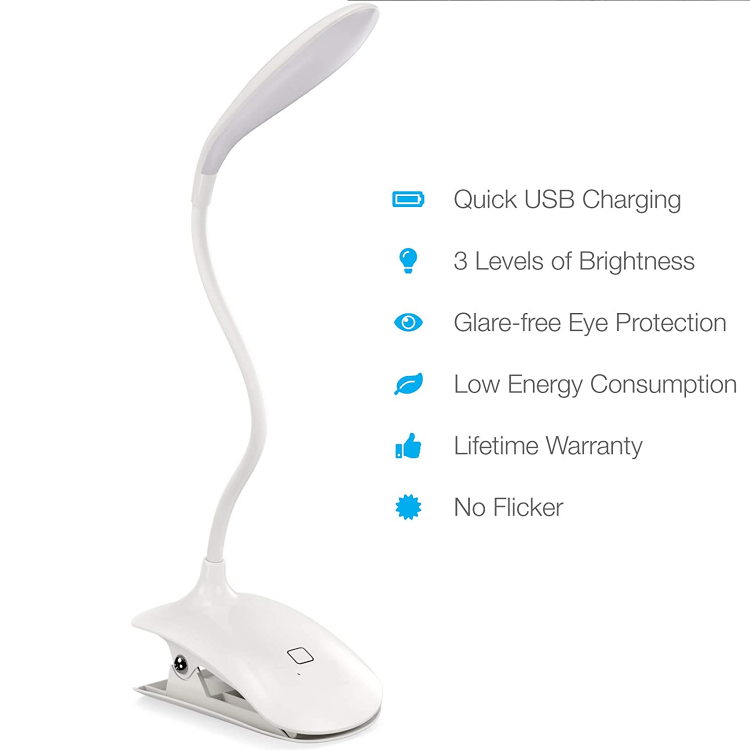 Picture of Clamp Desk Lamp, Clip on Reading Light, 3000-6500K Adjustable Color, Best Bendable Travel Lamp Clips on  Headboard for Reading at Night