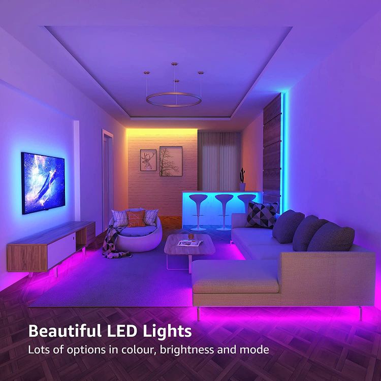 Picture of 10M LED Strip Lights with Remote, Dimmable RGB Colour Changing, Stick-on LED Lights for Bedroom, Kitchen, Room Decoration