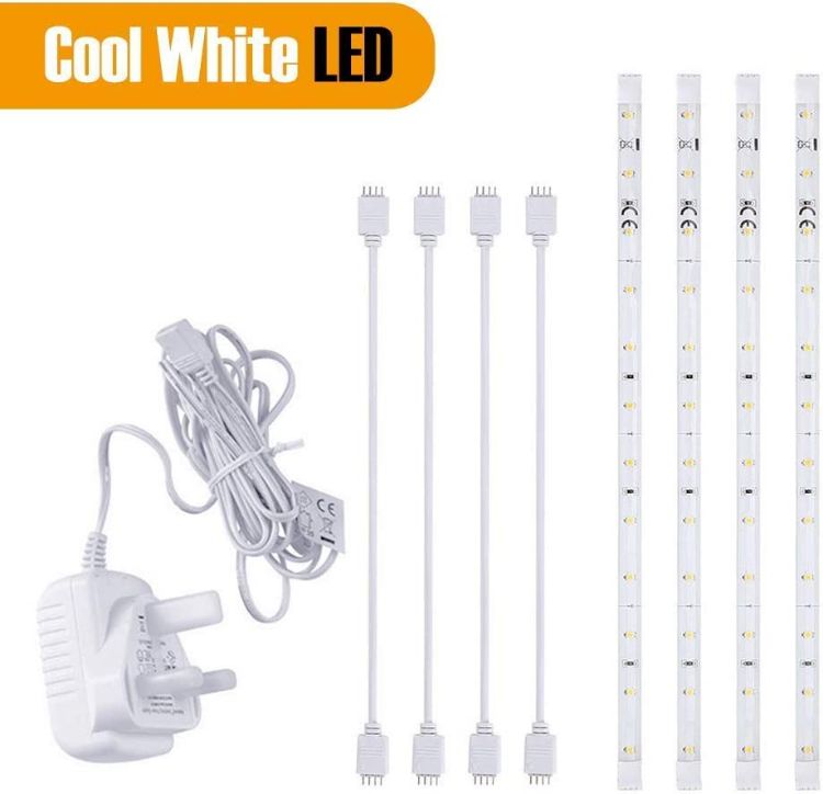 Picture of LED Under Kitchen Cabinet Strip Lights Day Light, Plug in Light Bars for Shelf Closet Showcase  (Cool White, 4 x 30cm)