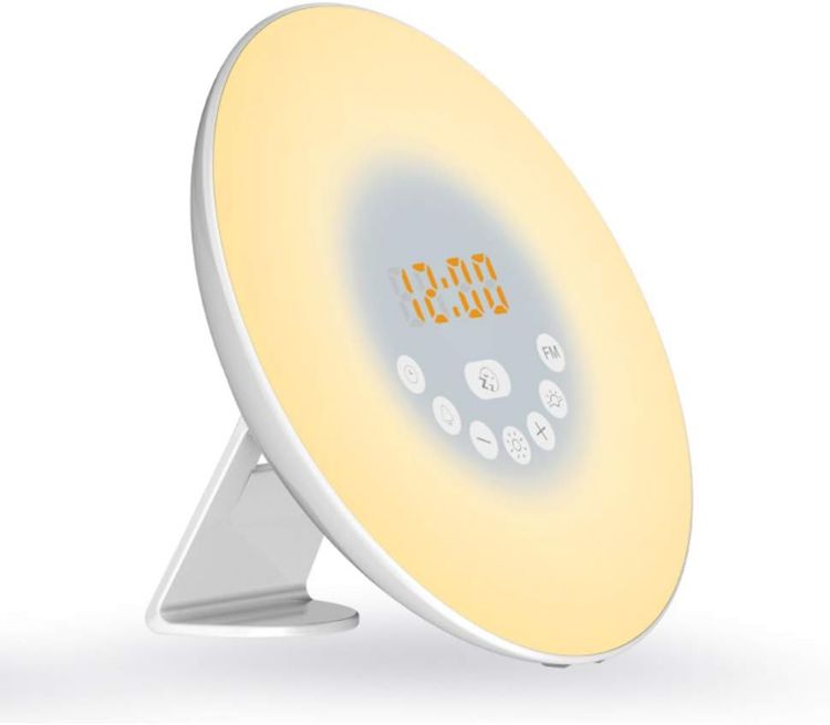 Bedside wake-up lamp with gradual sunrise and sunset modes