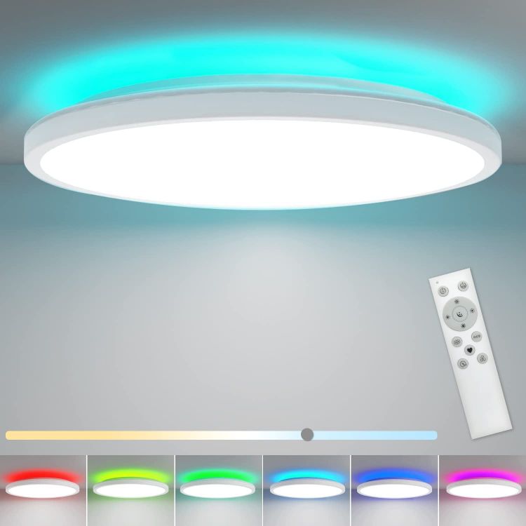 Picture of LED Flush Ceiling Light with RGB Backlight, Remote Control 24W 2350LM Bathroom Light IP54 Waterproof