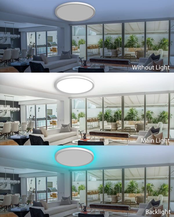 Picture of LED Flush Ceiling Light with RGB Backlight, Remote Control 24W 2350LM Bathroom Light IP54 Waterproof
