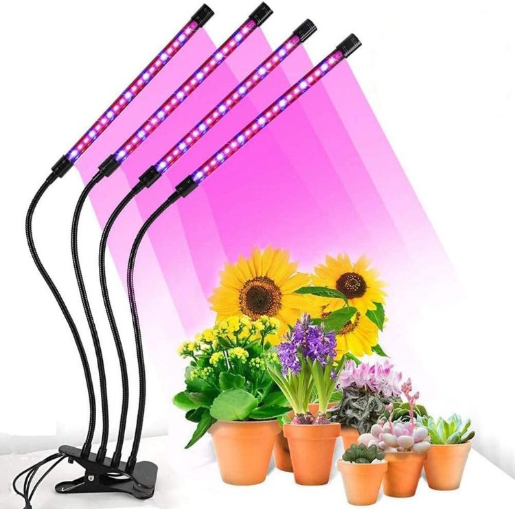 Picture of 4-Head Plant Grow Lights Full Spectrum for Indoor Plants, 80 LEDs  Clip-On Desk Grow Lamp  Auto ON & Off with 3/9/12H Timer