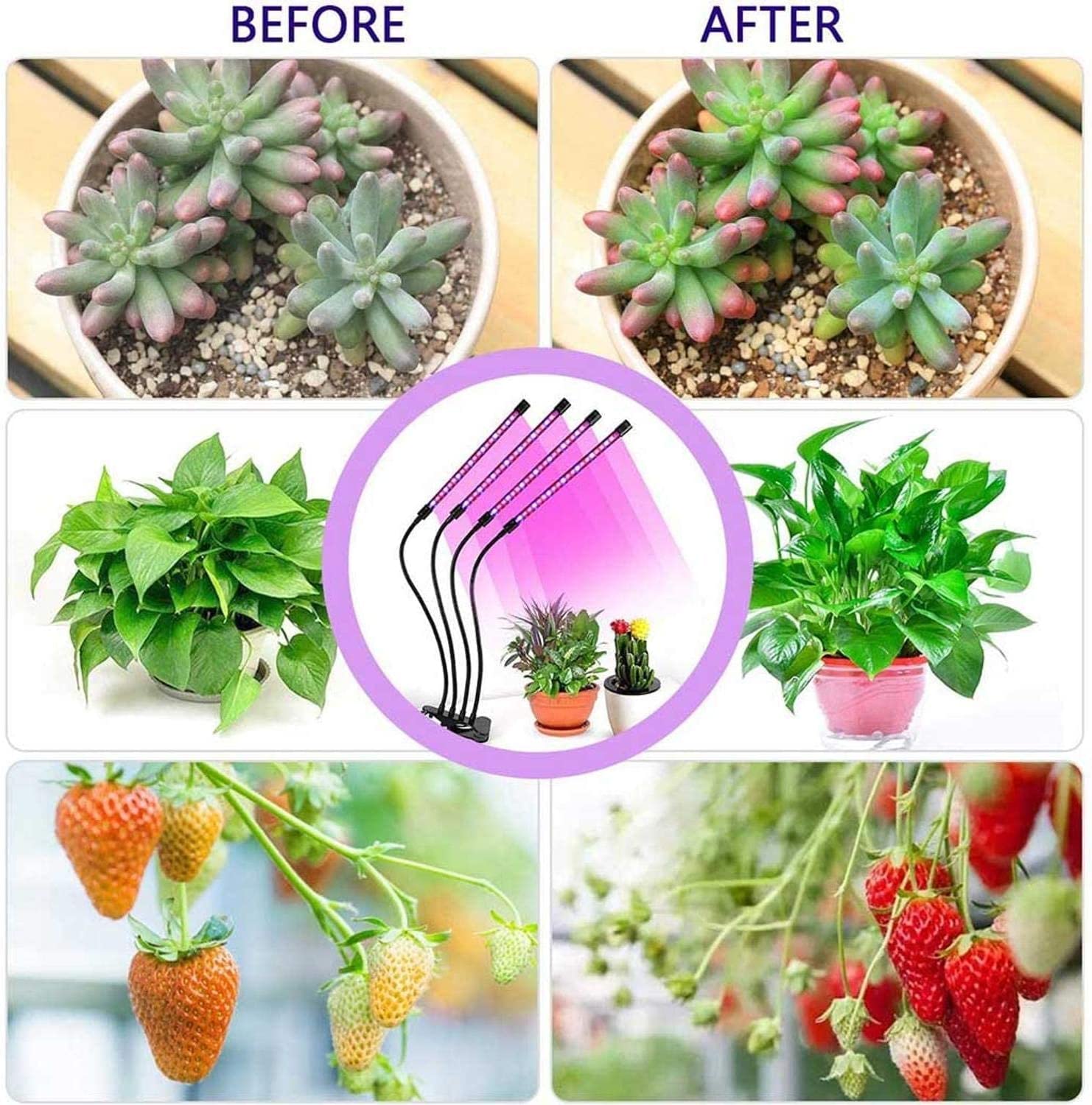 4 Head Plant Grow Lights Full Spectrum for Indoor Plants 80 Leds Clip On Desk Grow Lamp Auto On Off