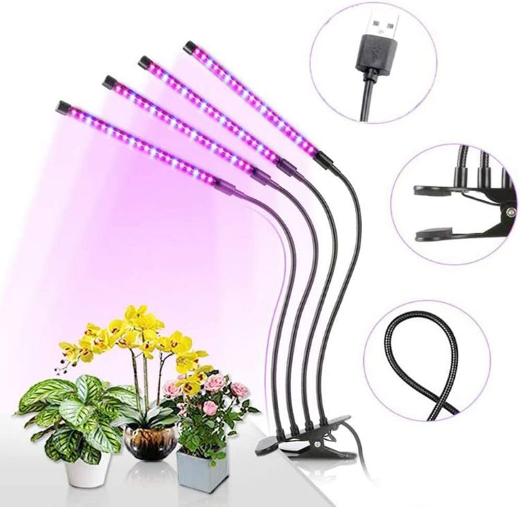 Picture of 4-Head Plant Grow Lights Full Spectrum for Indoor Plants, 80 LEDs  Clip-On Desk Grow Lamp  Auto ON & Off with 3/9/12H Timer