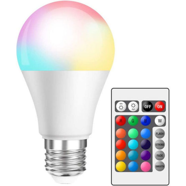Picture of E27 RGB LED Coloured Light Bulb, 15W Colour Changing Dimmable Edison Screw lamp with IR Remote Control, Works with Google Home and Alexa 