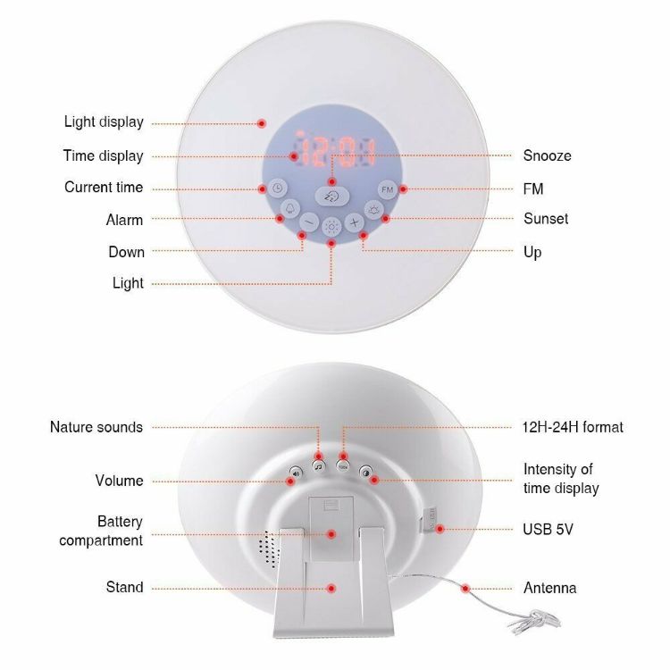 Multi-color sunrise wake-up light with snooze function