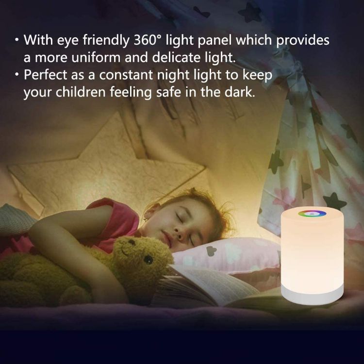 Picture of LED Night Light, Smart Bedside Lamp, Touch Control Dimmable USB Rechargable, Portable and Colour Changing RGB table lamp for Kids