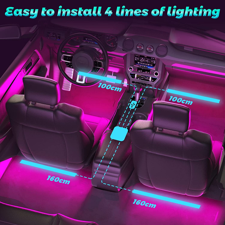 Picture of RGB Car LED Strip Light with USB Port APP Control, LED  Car Lights Interior,  Car Accessories Gifts for Men Women