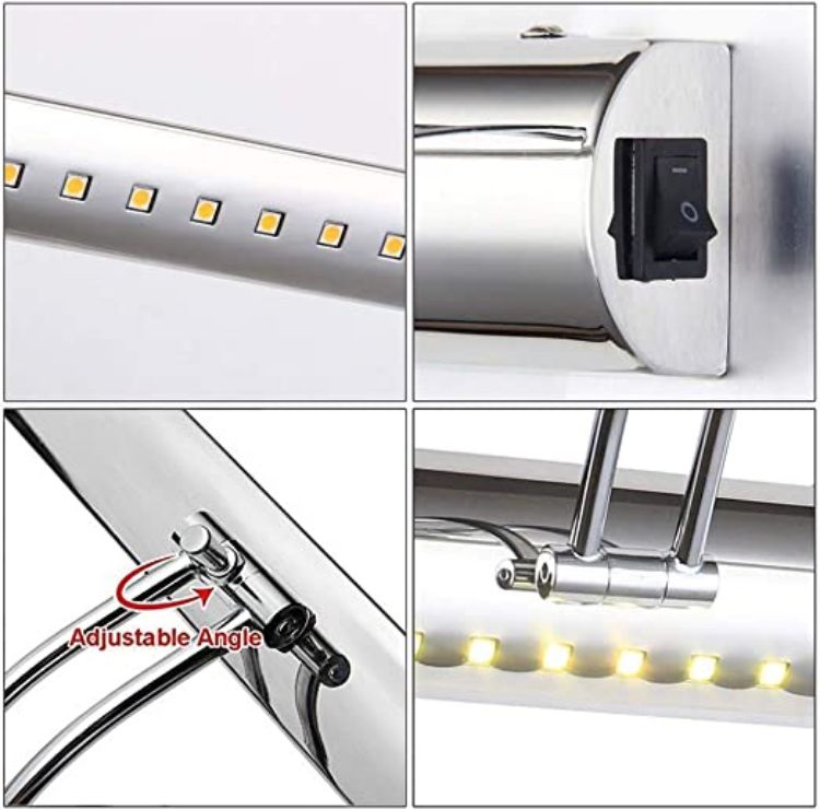 Picture of LED Bathroom Mirror Light Splash Proof With Switch Adjustable Angle Stainless Steel 5W Cool White