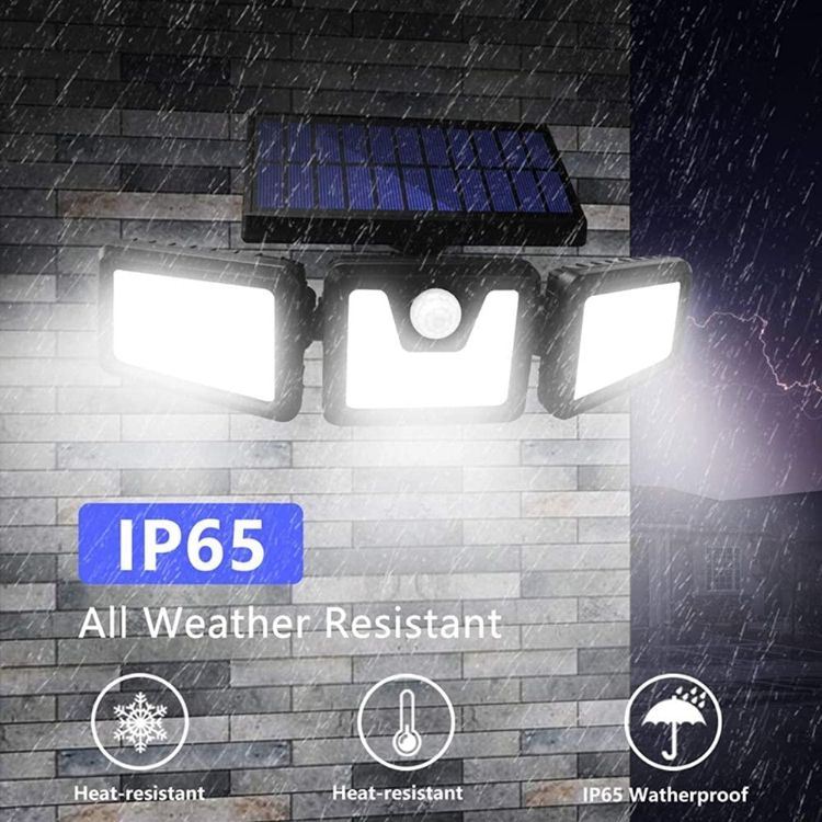Picture of 3 Head Solar Powered Motion Sensor Outdoor Wall Light | Upgraded 74 LED Solar Motion Sensor Security Light