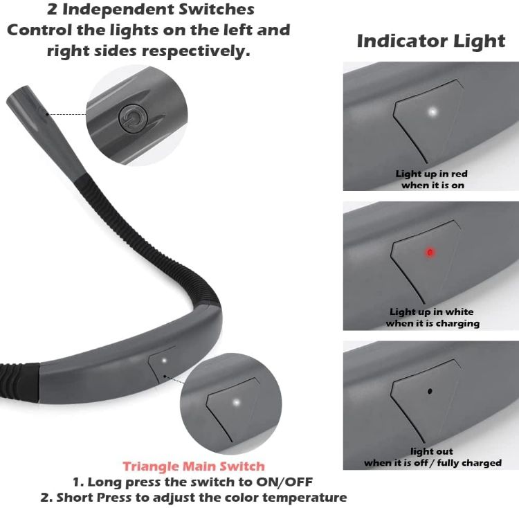 Picture of Neck Reading Light, Lights For Reading In Bed At Night, Rechargeable Light Up To 80+ Hrs, 3 Colors & 6 Brightness Levels