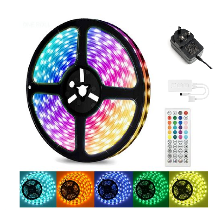 Picture of  LED Strip Lights 5M Music Sync, 5050 RGB Colour Changing LED Strip with Remote and Plug, Dimmable Stick on LED Lights
