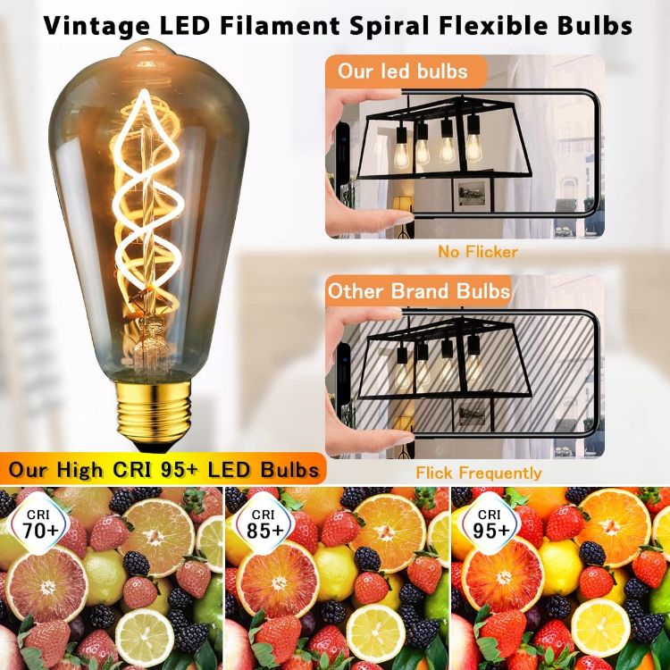 Picture of Vintage Edison Light Bulb Dimmable ST64 Spiral Flexible LED Filament Bulbs, Decorative Bulbs Amber Glass Warm White 2200K