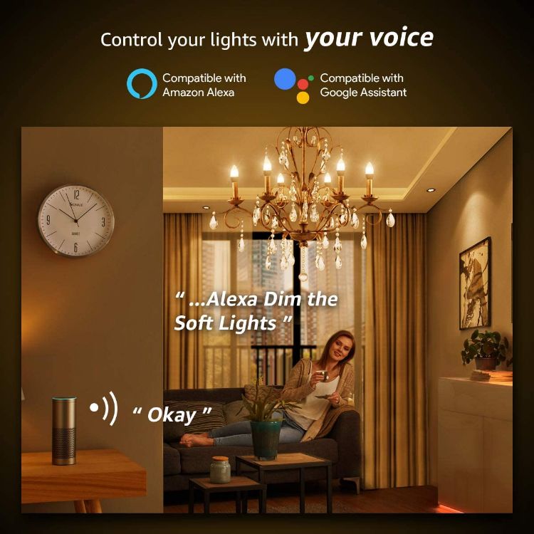 Picture of E14 Smart Bulb, Dimmable Alexa Light Bulb E14, 4.5W 380lm, 2700-6500K Warm to Cool Daylight E14 LED Candle Bulbs, Works with Alexa and Google Home, No Hub Required, Pack of 2 (2.4GHz WiFi Only)