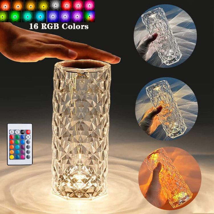 Picture of Diamond Table Lamp LED, 16 Colors USB Charging Touch Color Changing Crystal Atmosphere Desk Lamp with Remote Control