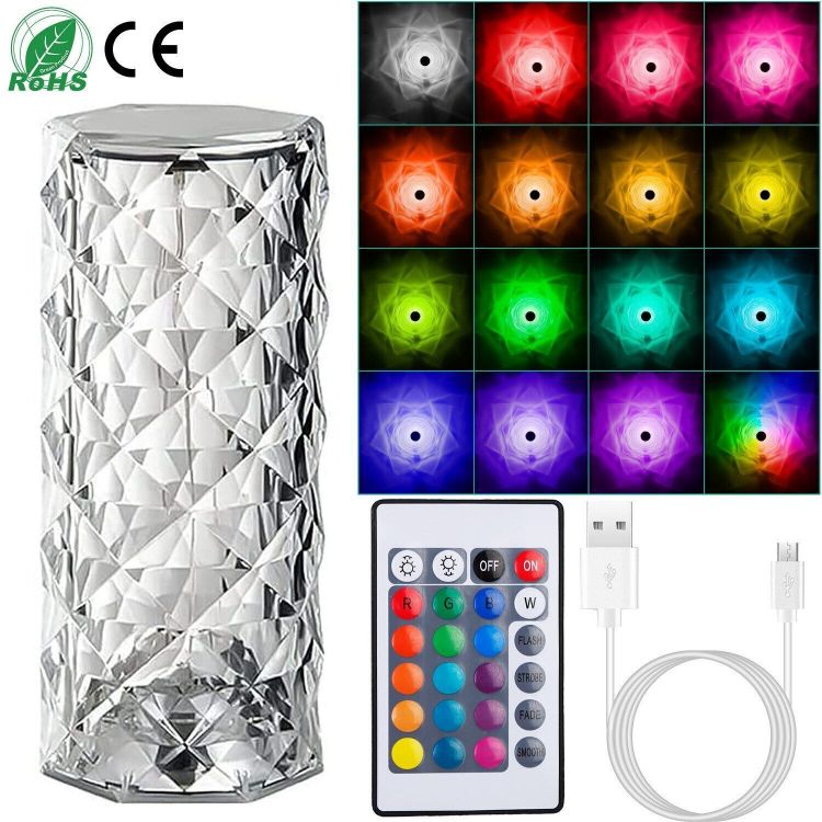 Picture of Diamond Table Lamp LED, 16 Colors USB Charging Touch Color Changing Crystal Atmosphere Desk Lamp with Remote Control
