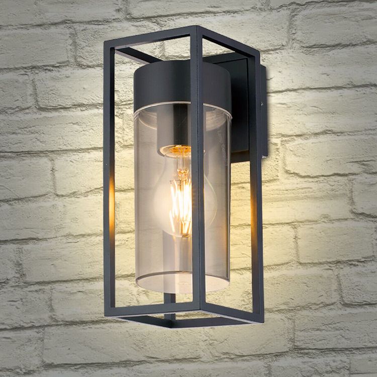 Picture of Outdoor Exterior Modern Garden Wall Light Lantern Clear Diffuser LED, Black