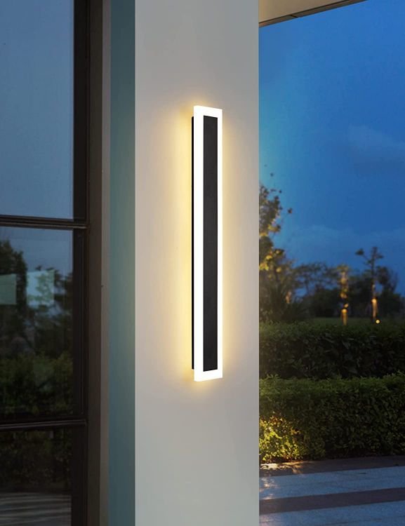 Picture of Outdoor Modern Wall Light Fixtures 12W LED Wall Sconces Rectangular Black Wall lamp Elegant Frosted White Acrylic 