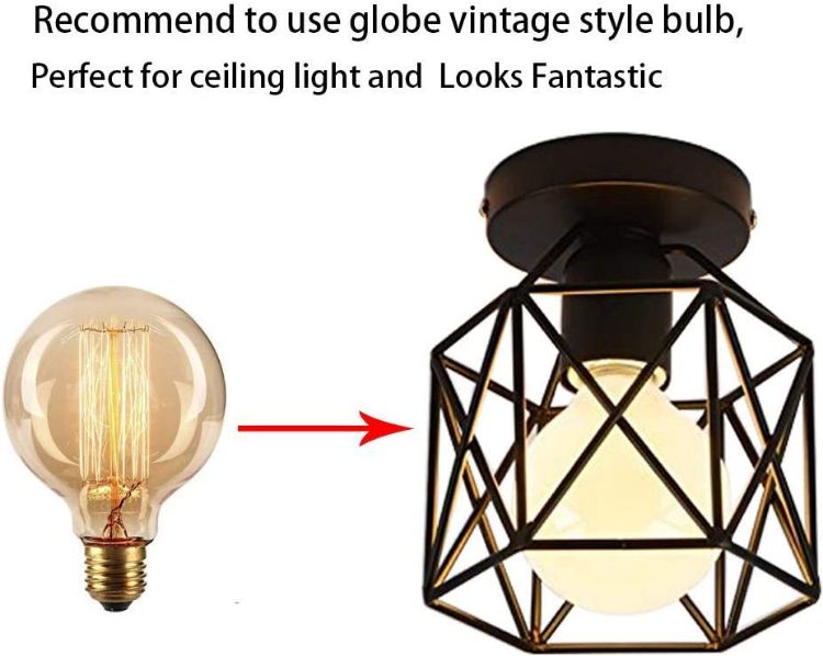 Picture of Vintage Hallway Ceiling Light, Black Semi-Flush Mount Basket Cage Bedroom Cloakroom Living Room Ceiling Lamp, Suitable E27 Light Bulb