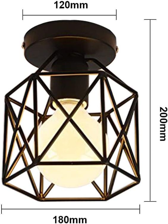 Picture of Vintage Hallway Ceiling Light, Black Semi-Flush Mount Basket Cage Bedroom Cloakroom Living Room Ceiling Lamp, Suitable E27 Light Bulb