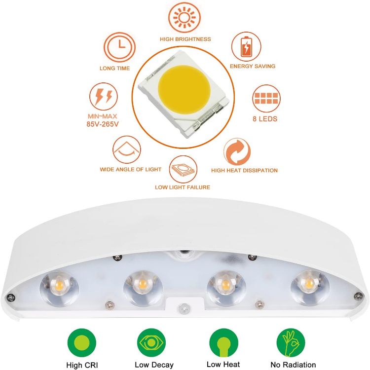 Picture of 8W LED Wall Light, Warm White 3000 K, IP65 Waterproof Up Down Wall Light, Indoor and Outdoor Wall Lighting