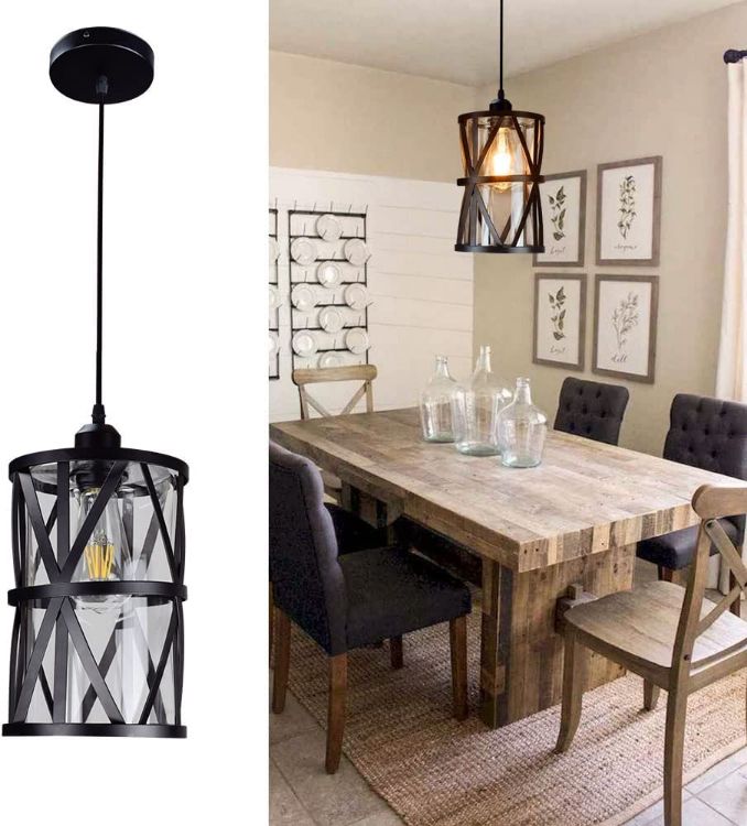 Picture of Semi Flush Mount Pendant Lighting Fixture, 1-Light Industrial Edison Ceiling Lamp, Black Metal Farmhouse Pendant Light with Clear Glass Lamp Shade for Kitchen, Dining Room, Hallway, E27 Base