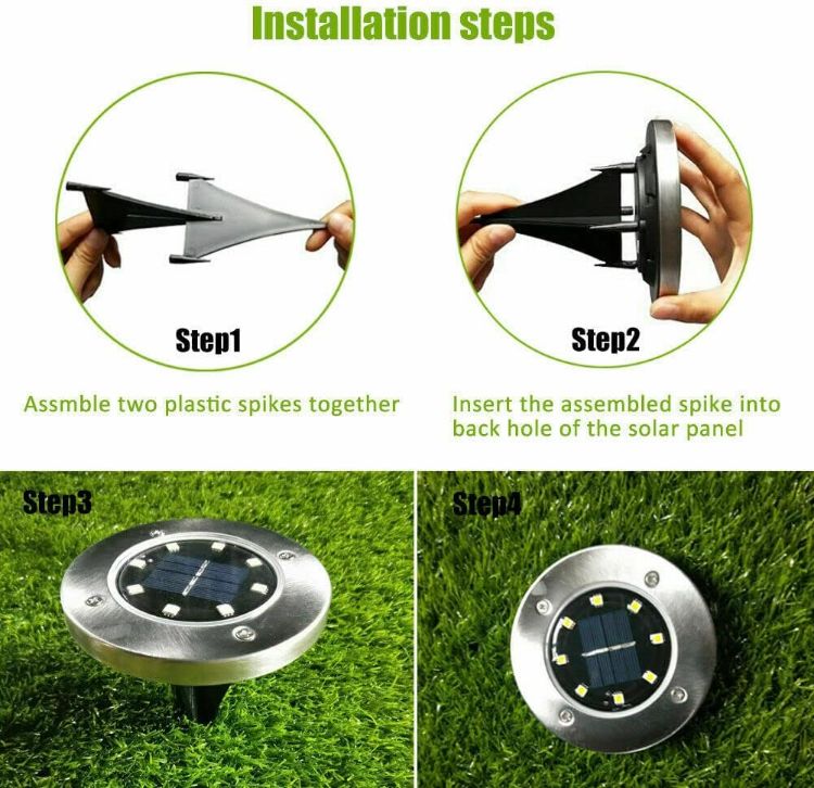 Picture of Solar Ground Lights, Disk Lights Solar Powered - 8 LED, Outdoor in-ground Solar Lights for Landscape, Walkway, Steps Decks, Waterproof (8 Warm White)