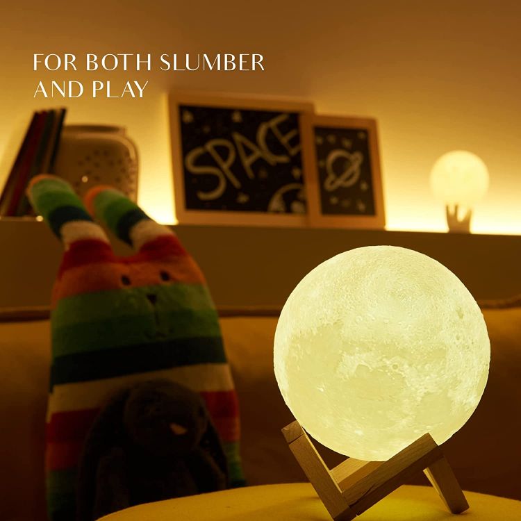 Picture of LED Lunar Night Light Remote Control Table Lamp Dimmable Brightness 16 Main Colors, 4 Light Conversion Modes with USB Charging Moonlight