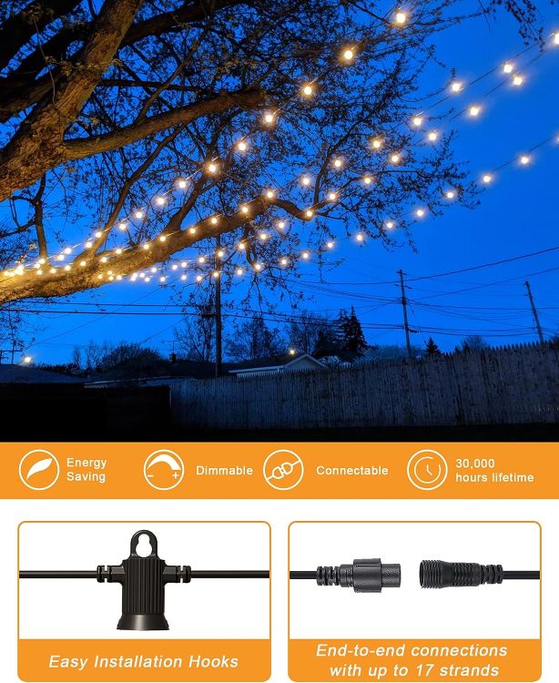 Picture of Outdoor LED String Lights Mains Powered 7.6M/25 FT G40 Globe Garden Patio String Festoon Lights with 12+1 Plastic Bulbs 