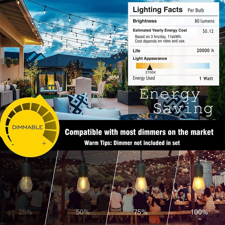 Picture of Festoon Lights Outdoor 30M Outdoor String Lights Mains Powered 100FT with 30+2 Shatterproof Bulbs 2700K Garden String Lights for Outside Café Party Wedding