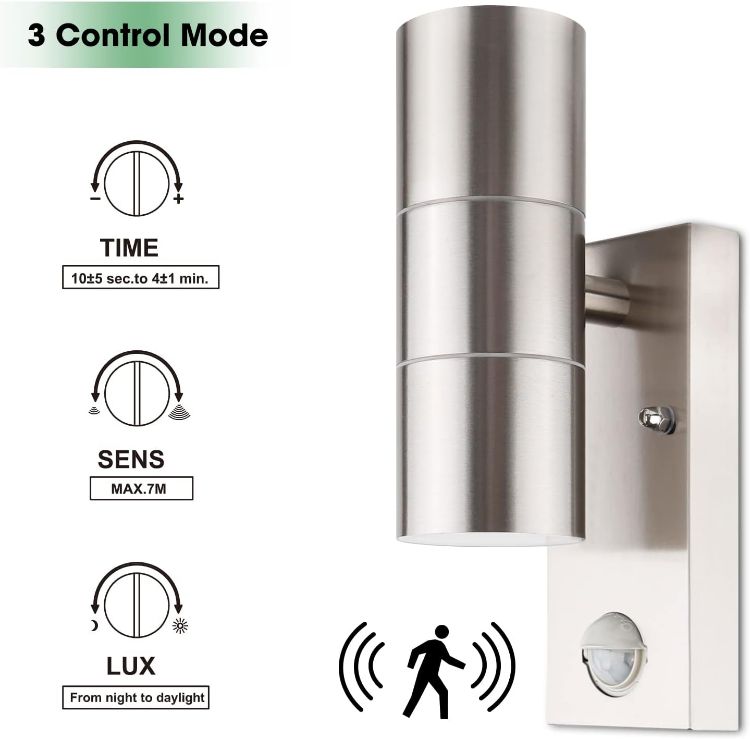 Picture of Stainless Steel Up Down Outdoor Wall Light with PIR Sensor, IP44 Waterproof Exterior Lamp for Garden & Patio, GU10 Bulb Fitting